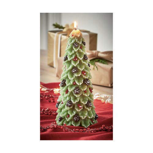 Tag Holly Pine Tree Candle Sculpted Christmas Green Paraffin Wax In Green