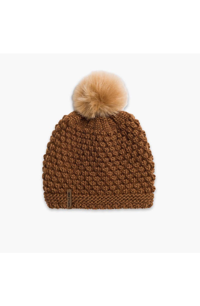 Turtle Fur Snowfall Pom Slouch Beanie, Main, color, Camel