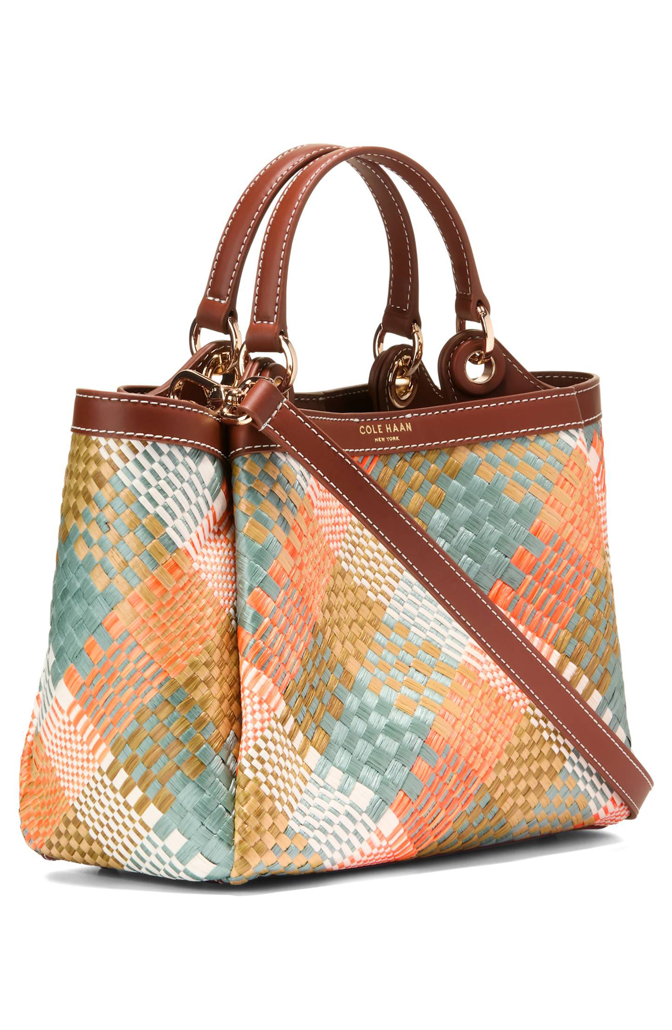 Cole Haan Small Midtown Crossbody Tote, Alternate, color, Multi Color Woven Raffia Print