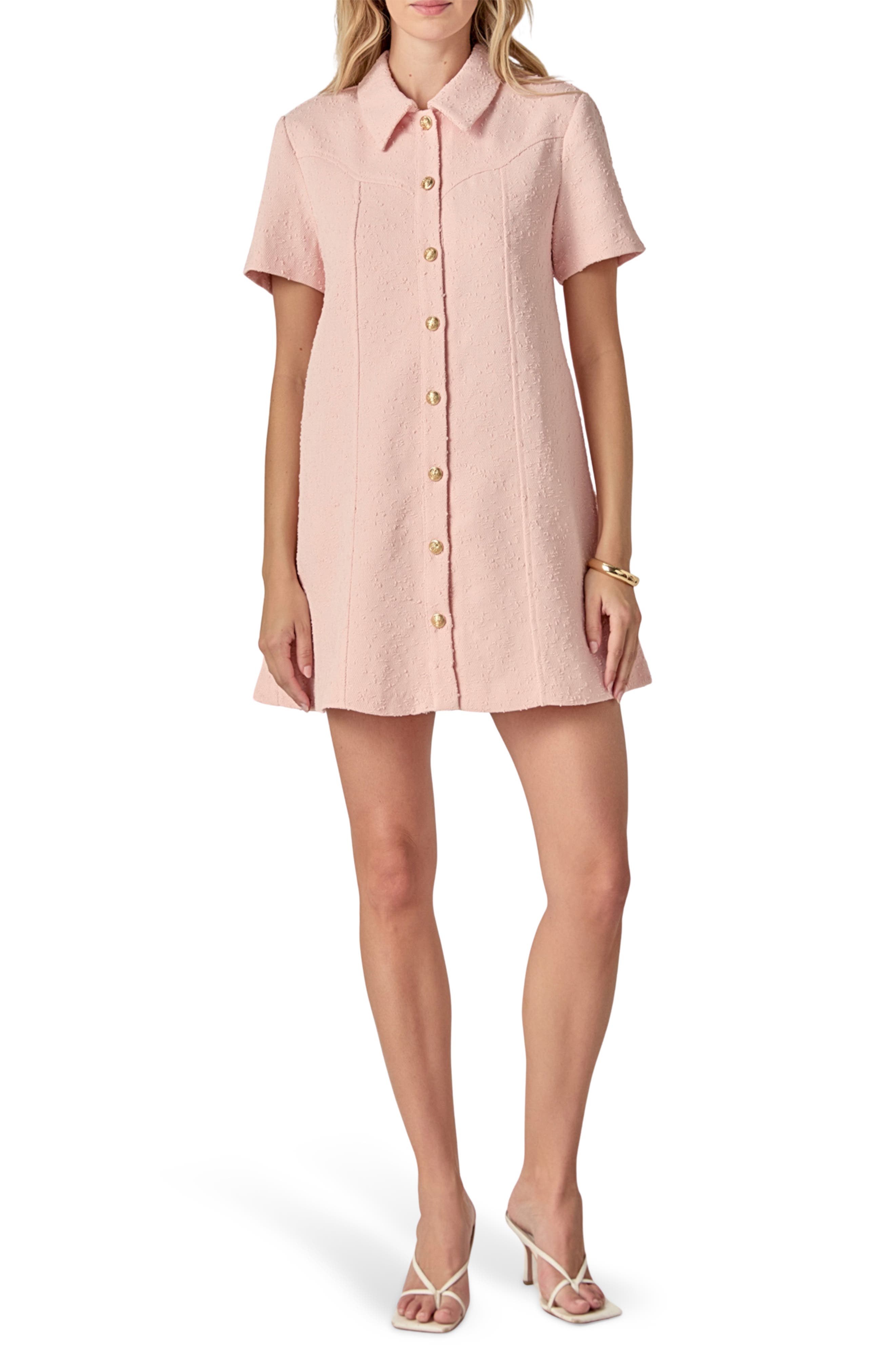 Textured Short Sleeve Mini Shirtdress