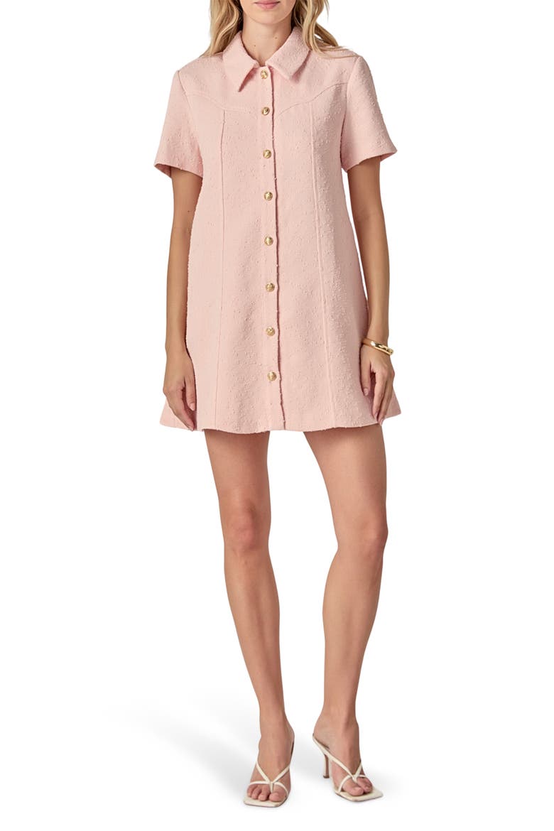 Textured Short Sleeve Mini Shirtdress, Main, color, LIGHT PINK