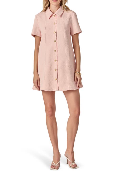Textured Short Sleeve Mini Shirtdress