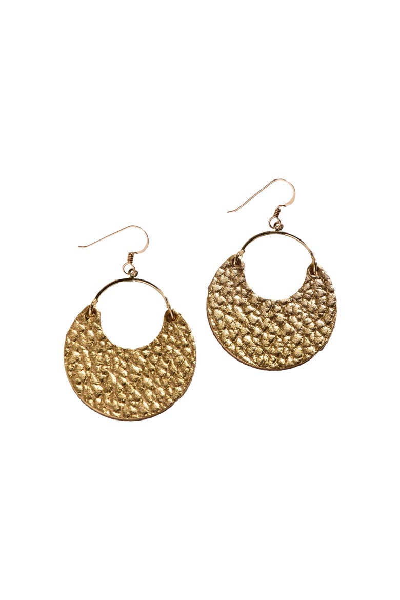 Ninas Leather Earrings, Main, color, Hammered Gold