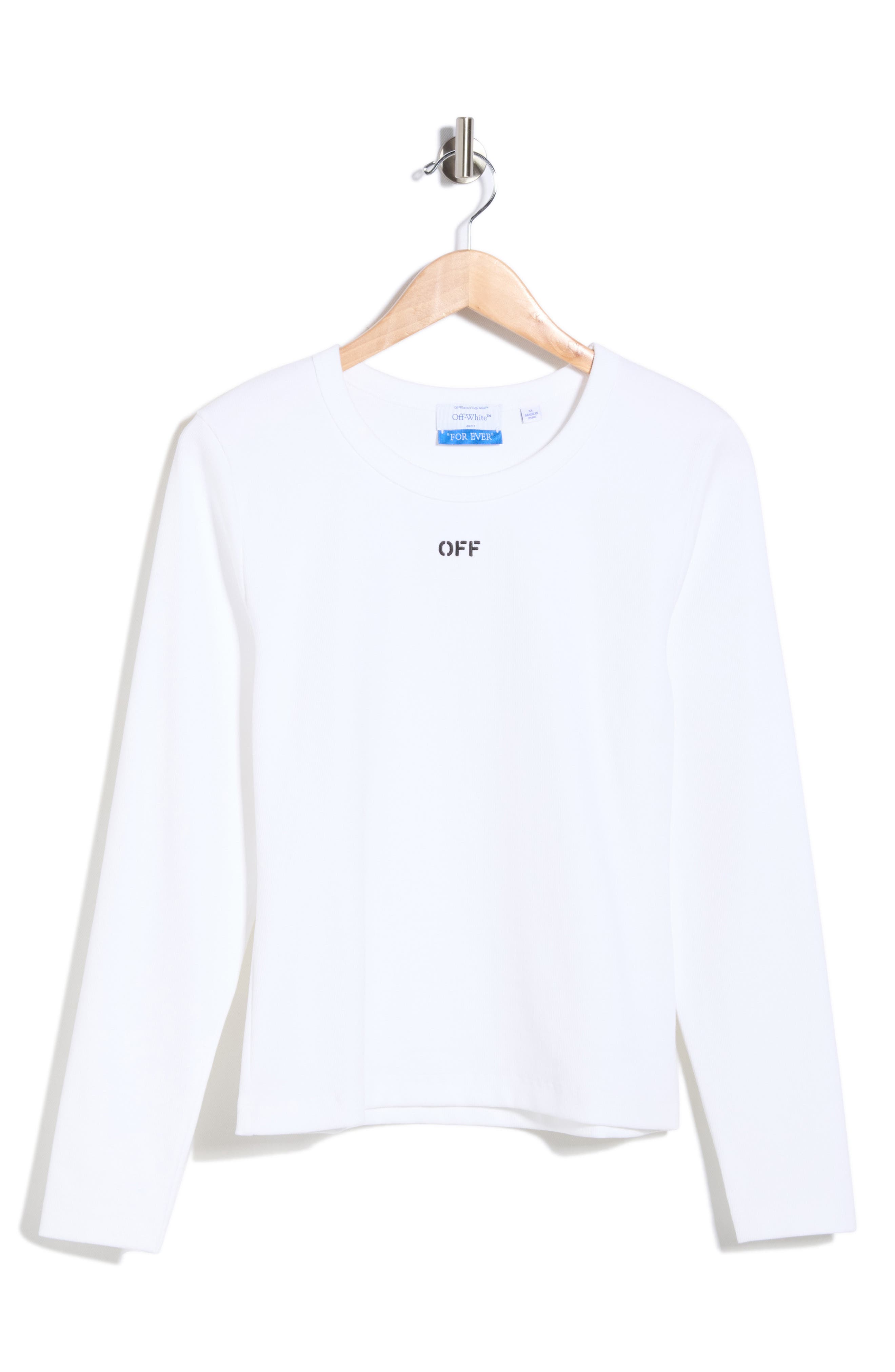 Off-White Fitted Long Sleeve Ribbed Crop T-Shirt
