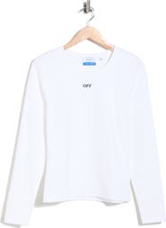 Off-White Fitted Long Sleeve Ribbed Crop T-Shirt