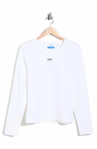 Off-White Fitted Long Sleeve Ribbed Crop T-Shirt