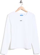 Off-White Fitted Long Sleeve Ribbed Crop T-Shirt