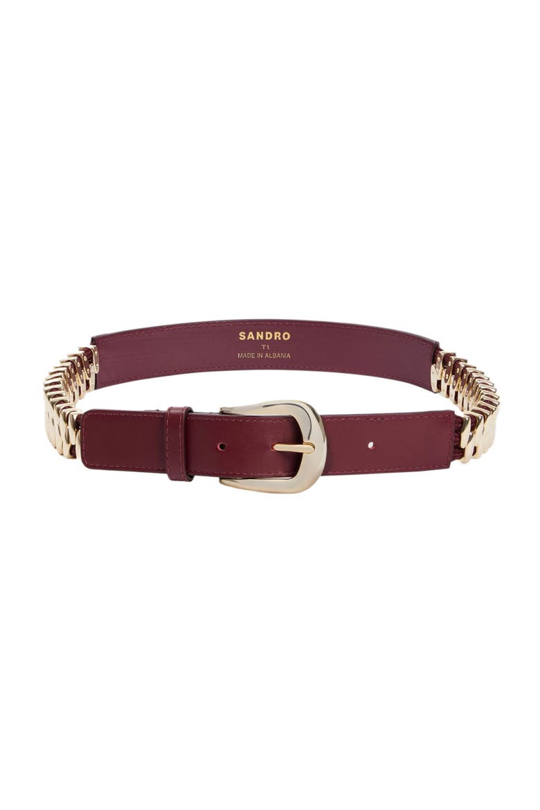 Leather and metal belt, Main, color, Bordeaux