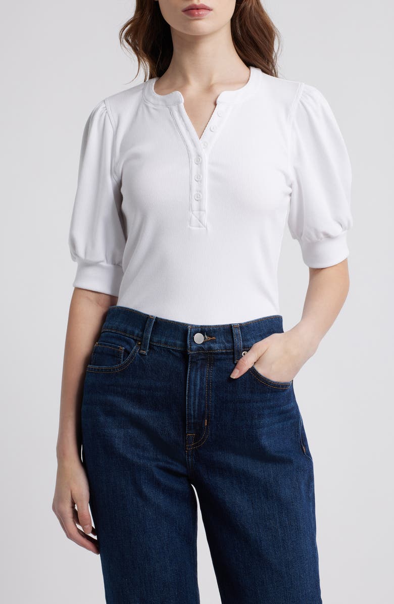 Rails Jewel Puff Sleeve Top, Main, color, White Rib