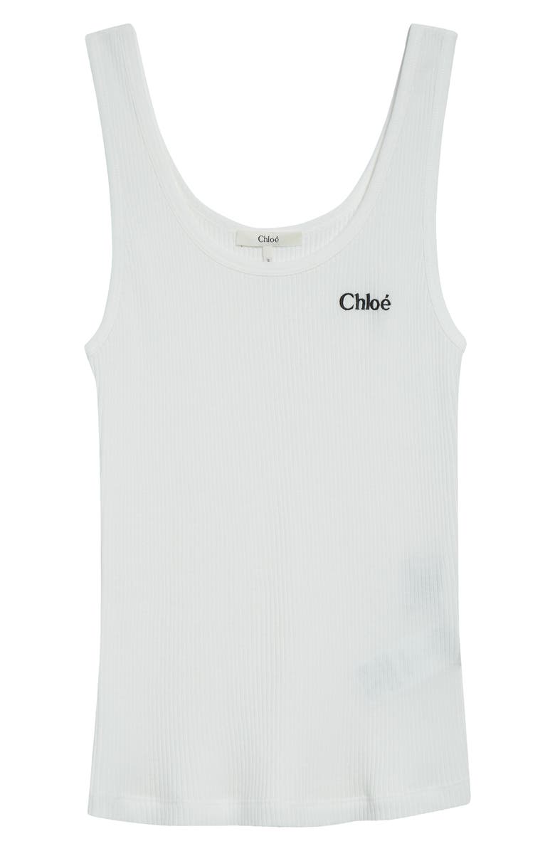 Chloé Logo Embroidered Cotton Rib Tank, Alternate, color, White
