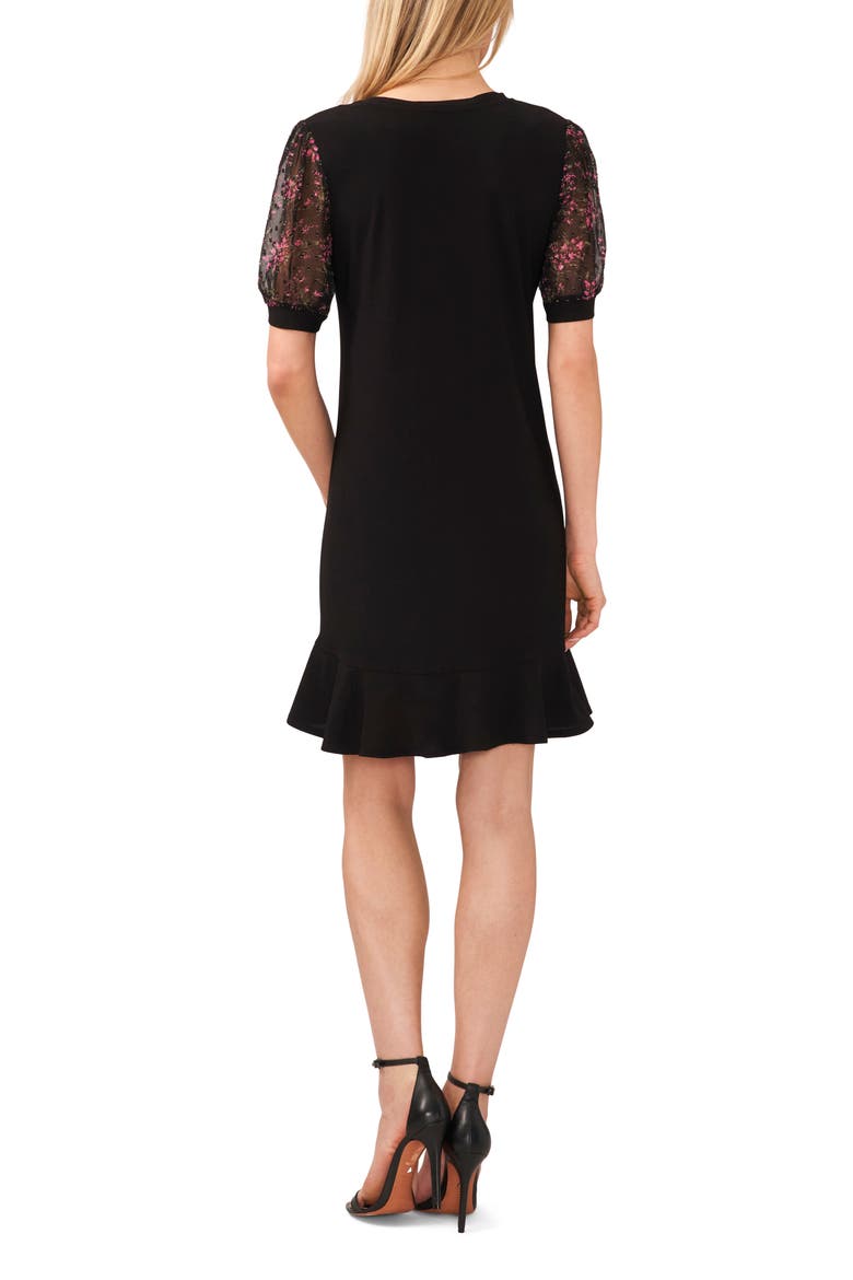 Floral Puff Sleeve Dress, Alternate, color, RICH BLACK