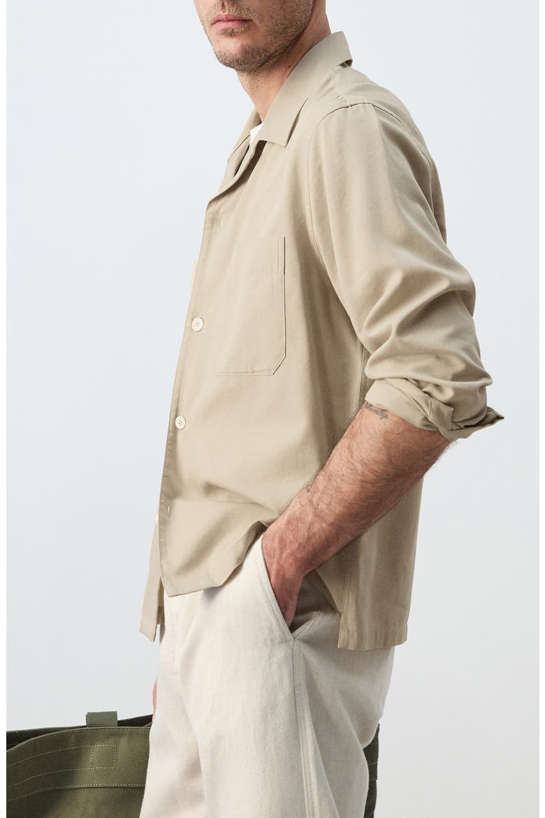 Long Sleeve Cotton Blend Button-Up Shirt, Alternate, color, BEIGE