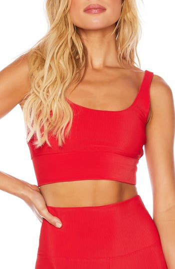 Beach Riot Leah Crop Sports Bra In Red