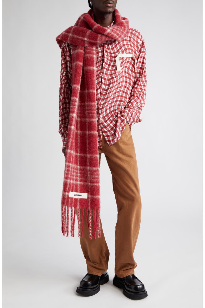 La Chemise Simon Wavy Check Button-Up Shirt, Alternate, color, PRINT DARK RED DEFORM CHE