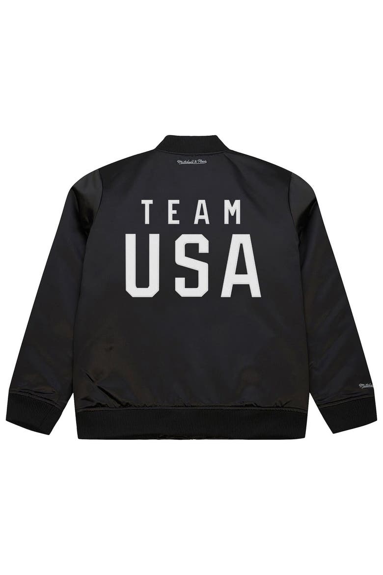 Men's Mitchell & Ness Black Team USA Coach Snoop Satin Full-Zip Bomber Jacket, Alternate, color, Black