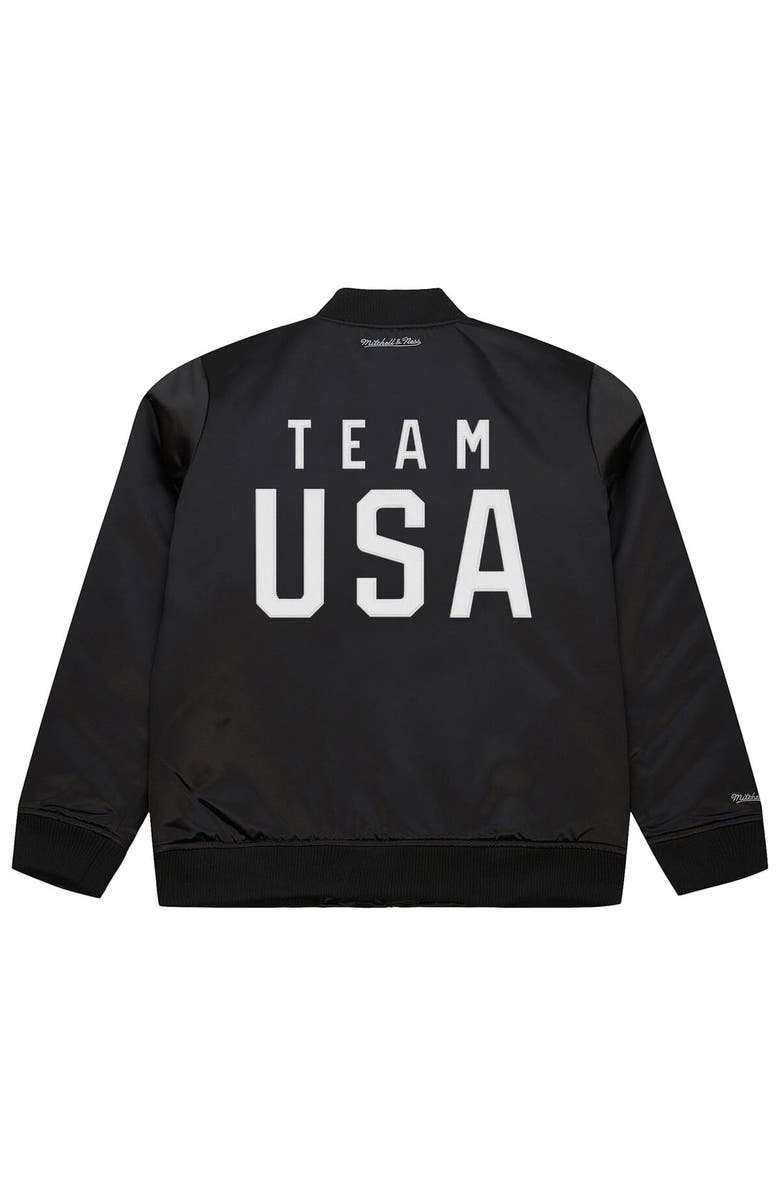 Mitchell & Ness Men's Mitchell & Ness Black Team USA Coach Snoop Satin Full-Zip Bomber Jacket, Alternate, color, Black