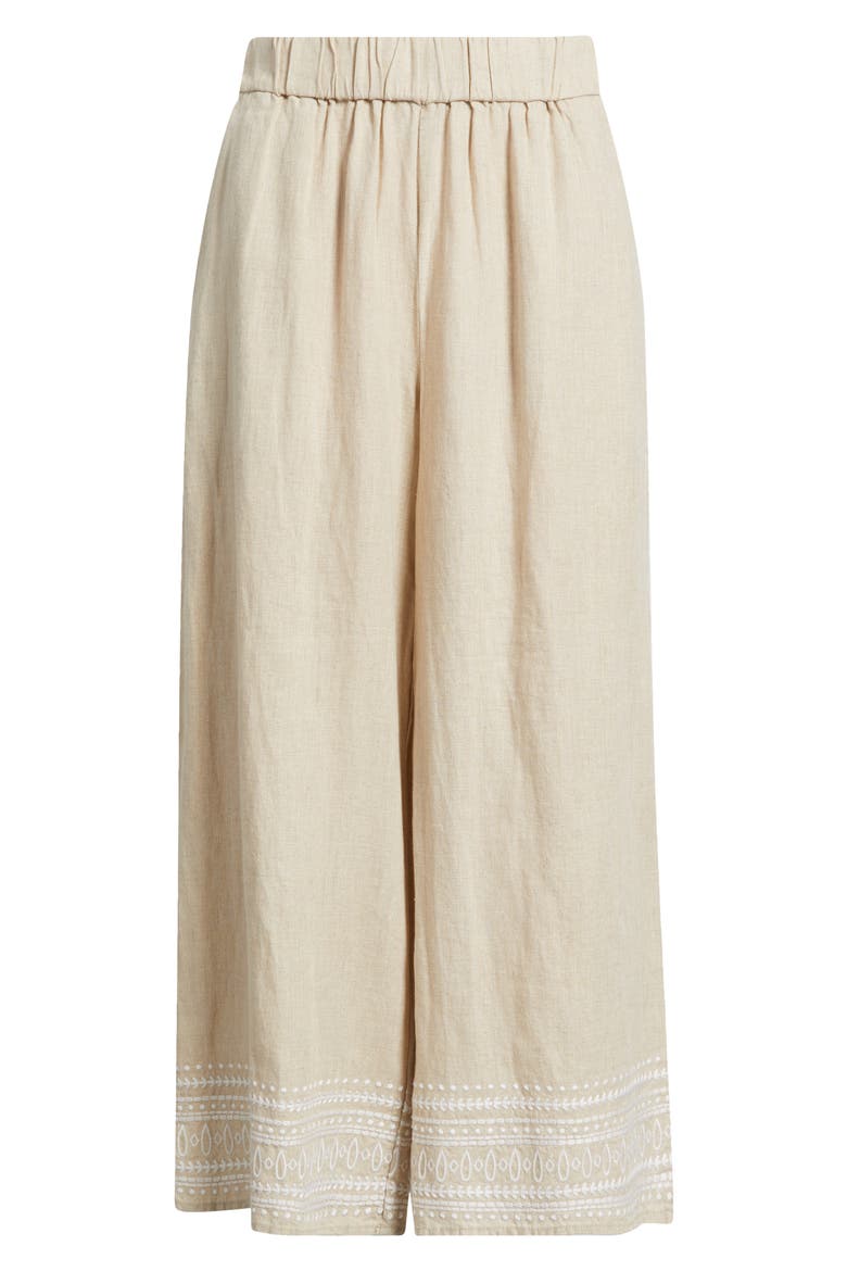 Two Palms Embroidered Wide Leg Linen Pants, Alternate, color, NATURAL LINEN