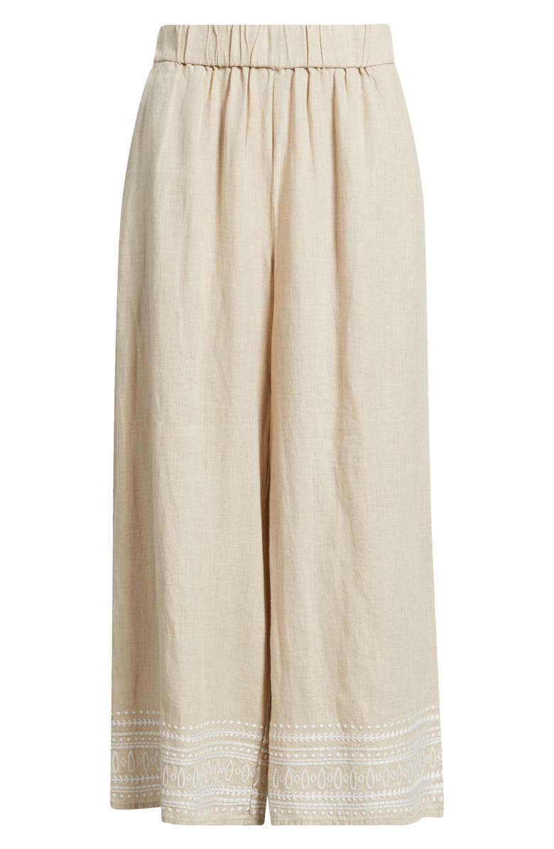 Tommy Bahama Two Palms Embroidered Wide Leg Linen Pants, Alternate, color, Natural Linen