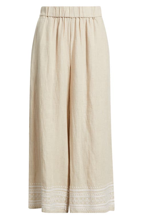 Tommy Bahama Two Palms Embroidered Wide Leg Linen Pants In Neutral