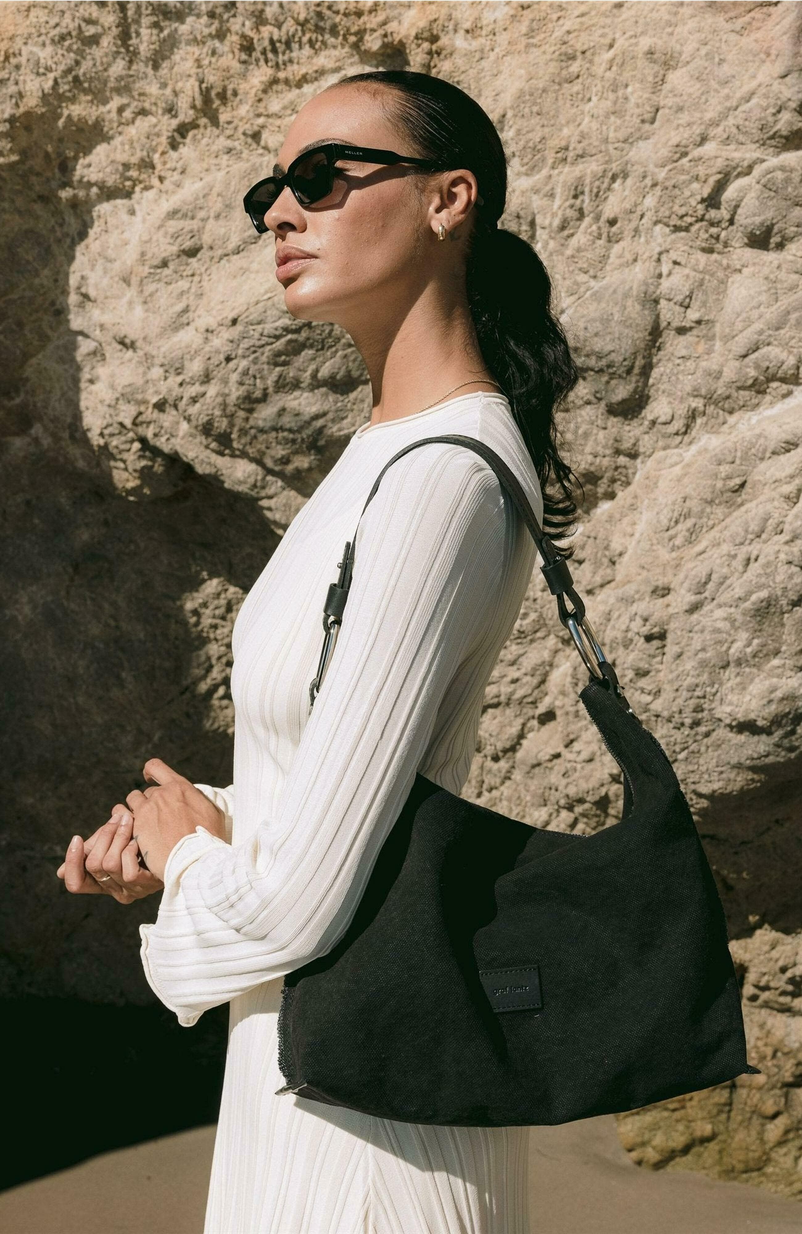 Graf Lantz Hana Canvas Hobo Bag, Alternate, color, Black