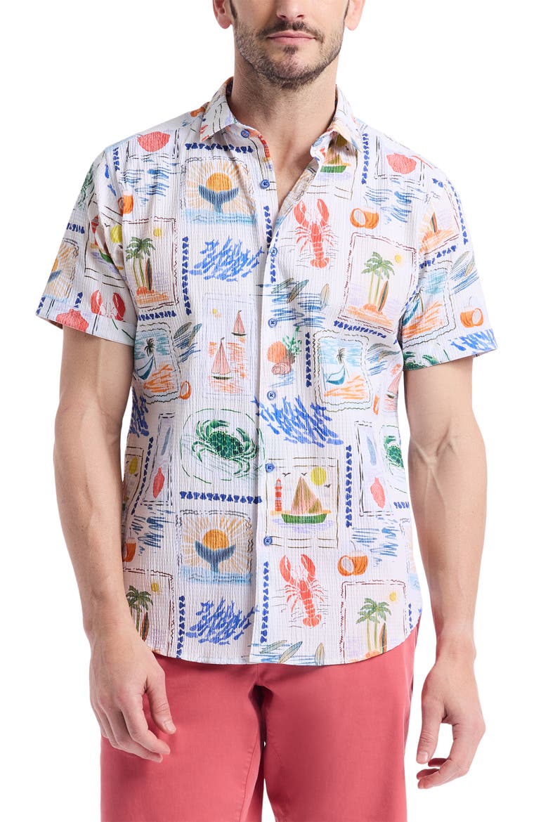 Isla Vista Short Sleeve Seersucker Button-Up Shirt, Main, color, MULTI