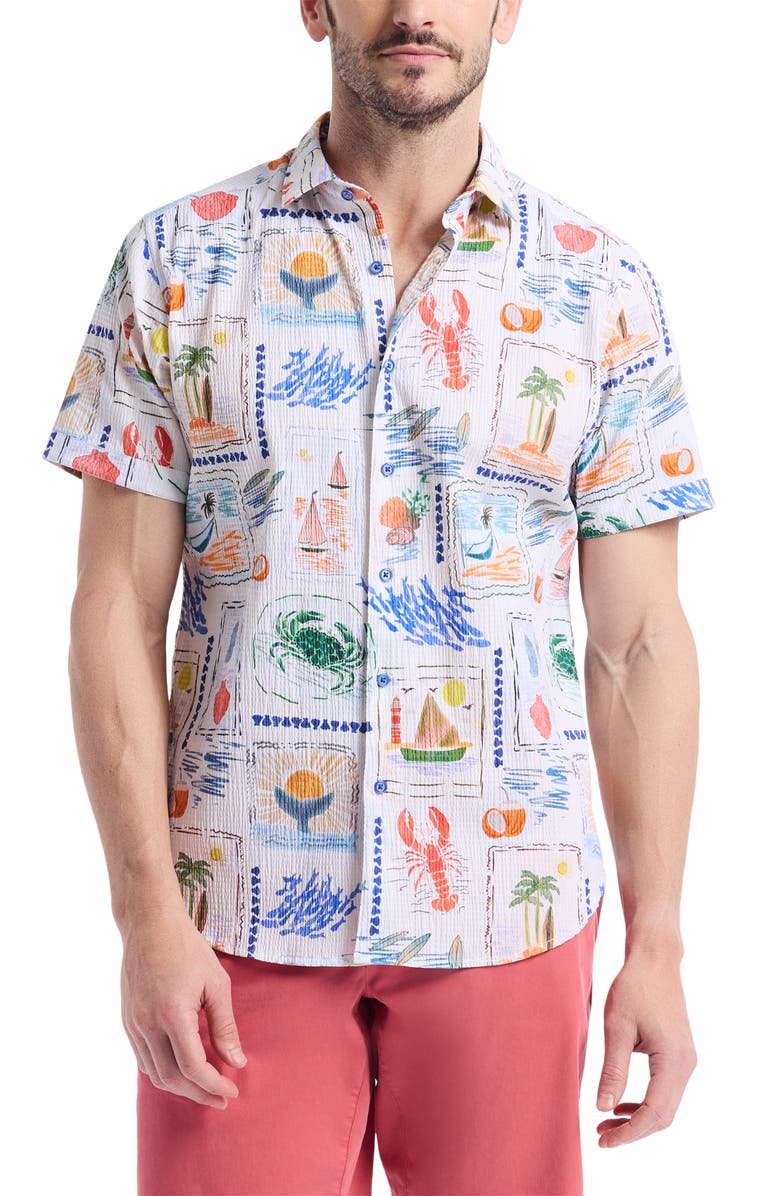 Robert Graham Isla Vista Short Sleeve Seersucker Button-Up Shirt, Main, color, 