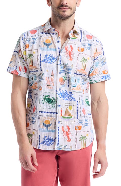 Isla Vista Short Sleeve Seersucker Button-Up Shirt