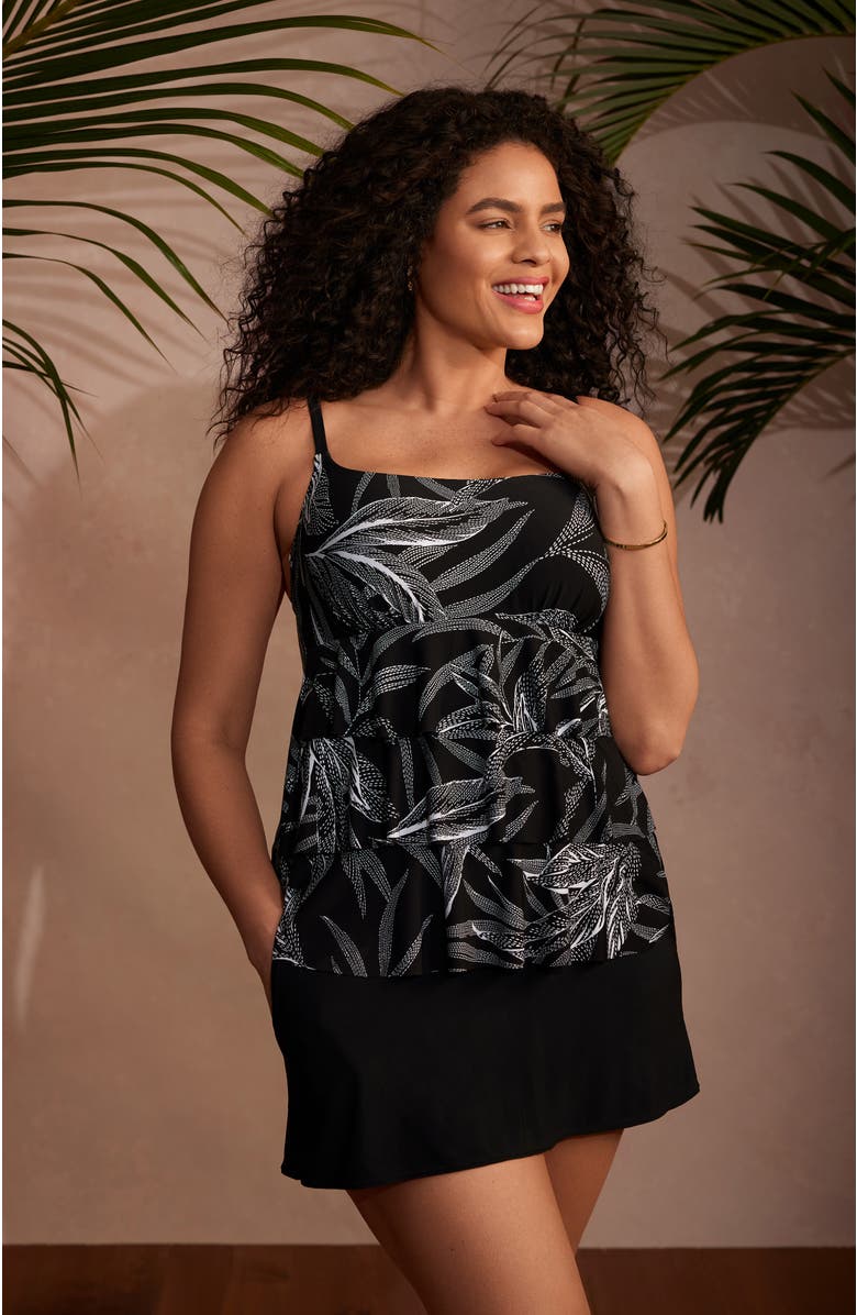 Longitude Faux Ruffle Skirtini Long Torso Swimsuit, Alternate, color, Leaf Encounter