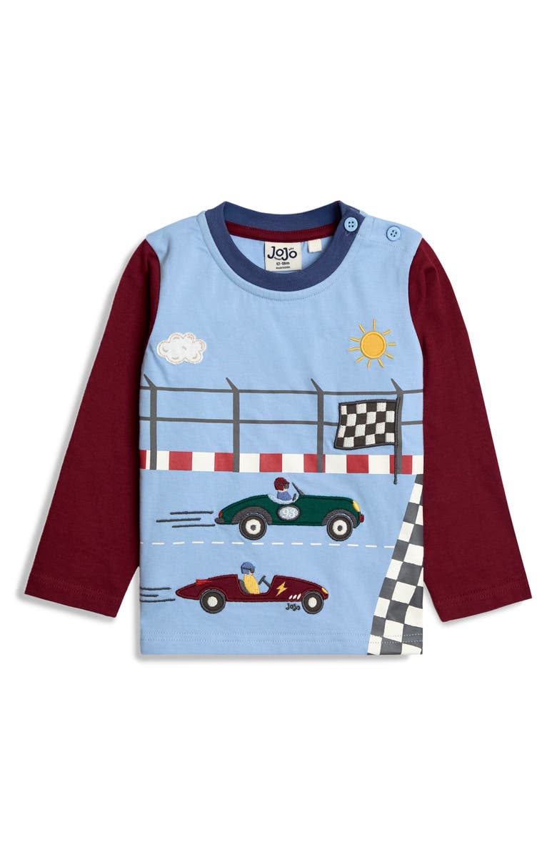 JOJO MAMAN BEBE Kids' Racer Scene Appliqué Top, Main, color, Blue/ Burgundy