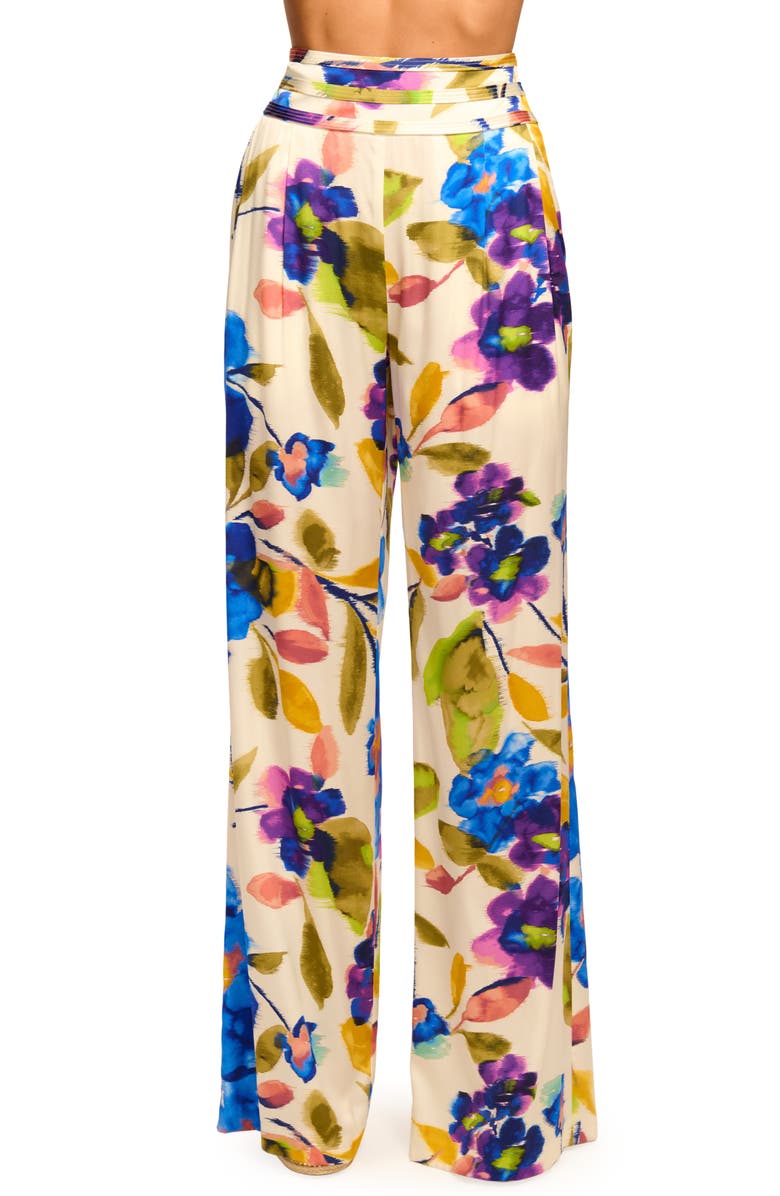 Ramy Brook Joss Floral Print Wide Leg Pants, Main, color, Ivory Floral Silk