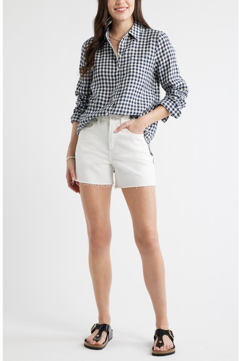 Casual Linen Button-Up Shirt, Alternate, color, NAVY STILL- IVORY BEA GINGHAM