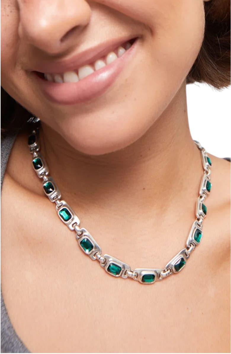 UNODE50 Sterling silver-plated necklace with green crystals, Alternate, color, Silver