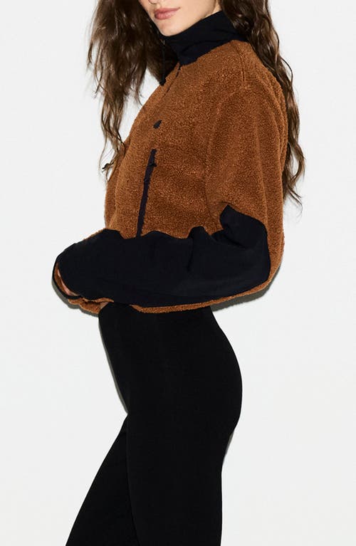 Skims Teddy Funnel Neck Cropped Jacket In Brown