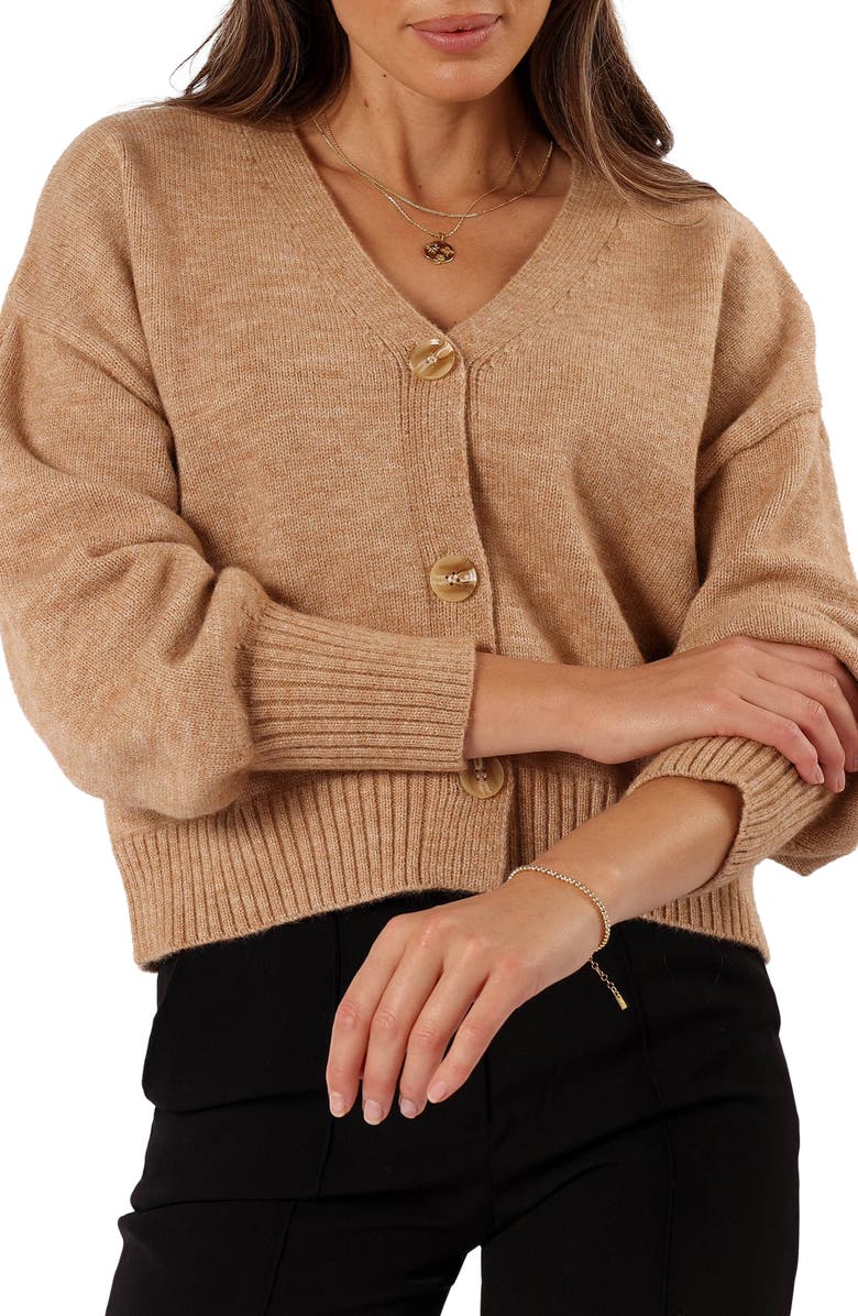Petal & Pup Isabel V-Neck Cardigan, Main, color, Medium Beige