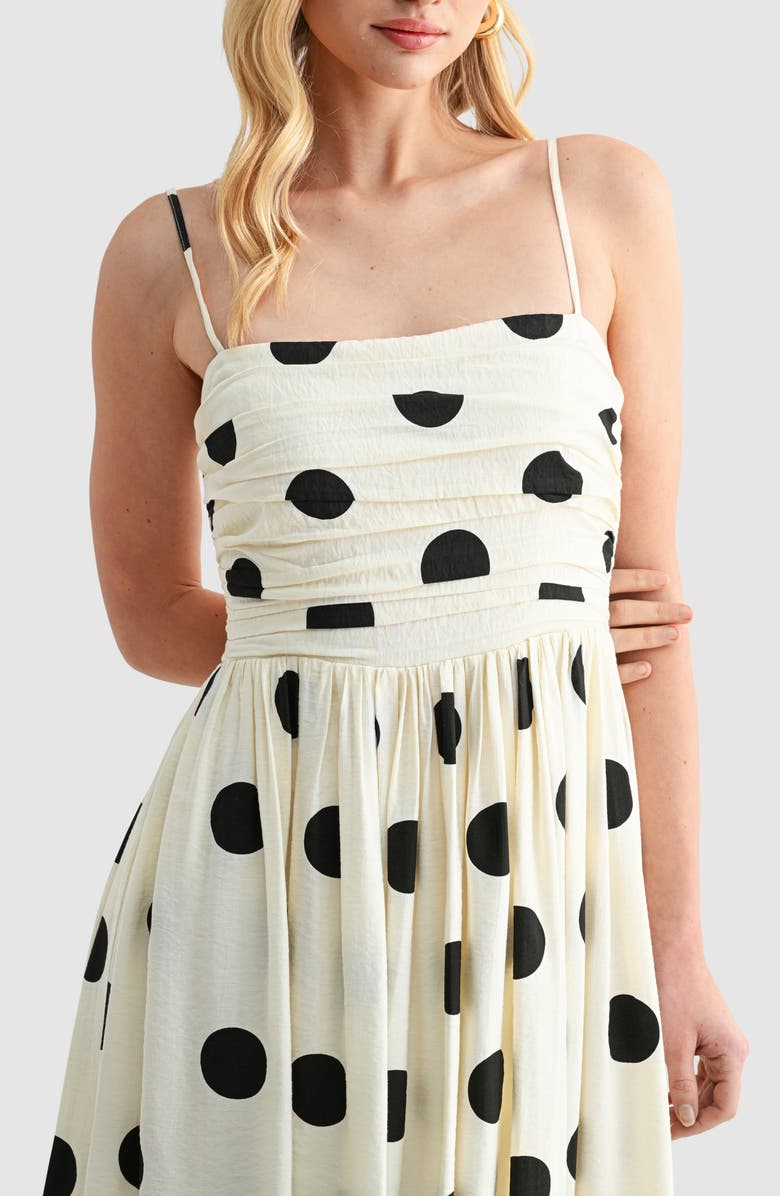 Lush Polka Dot Fit & Flare Midi Dress, Alternate, color, Cream Black Dot