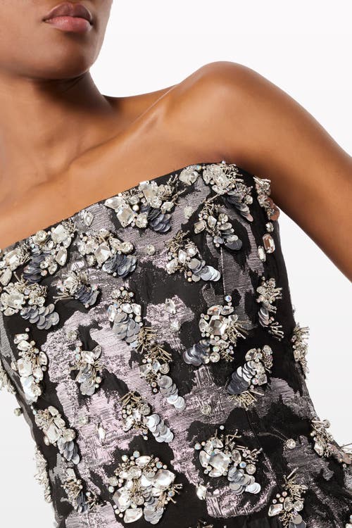 Jenny Packham Black Lotus Floral-print Embellished Midi Dress In Multi