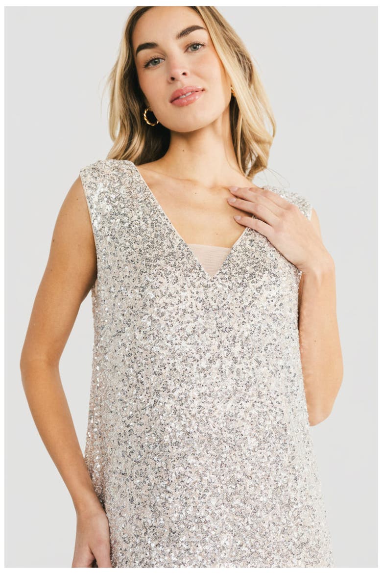 Marissa Sequin Midi Dress, Alternate, color, Champagne