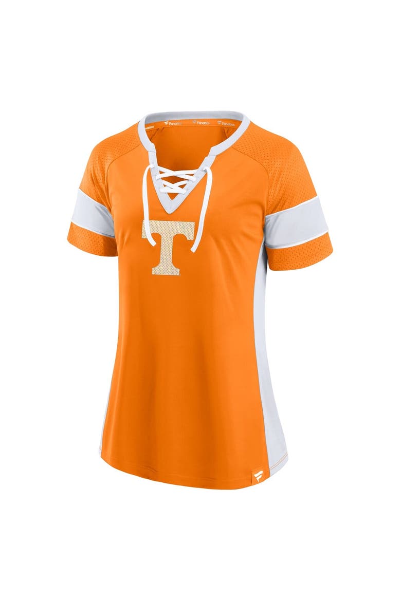 Women's Fanatics  Tennessee Orange Tennessee Volunteers Unmasked Hero Block Party Athena Lace-Up Top, Alternate, color, Tennessee Orange