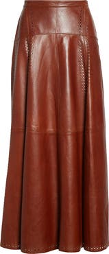 Ulla Johnson Aninda Eyelet Trim Leather A-Line Skirt