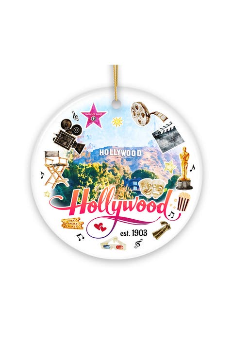 Hollywood Sign Watercolor Ceramic Ornament