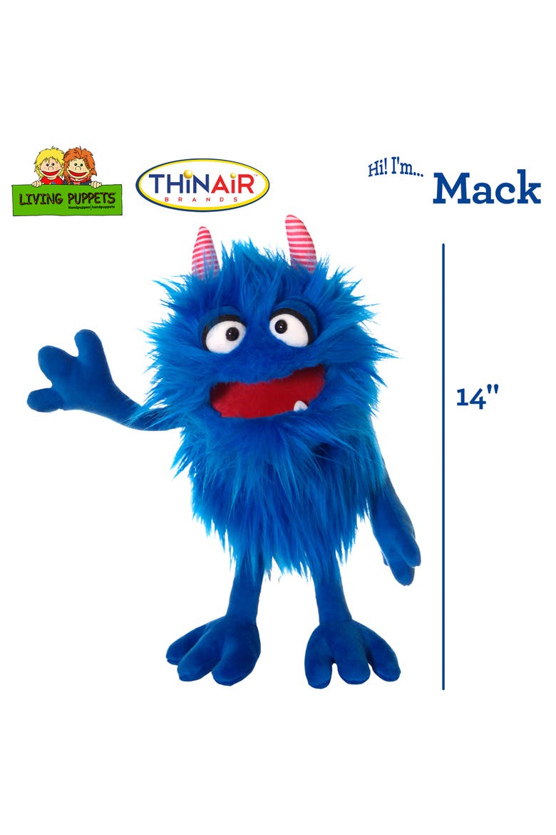 Mack The Blue Friendly Monster 14 Inch Plush Hand Puppet, Handmade, Alternate, color, Blue