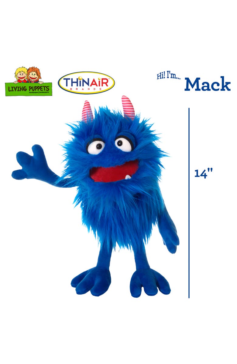 Living Puppets Mack The Blue Friendly Monster 14 Inch Plush Hand Puppet, Handmade, Alternate, color, Blue