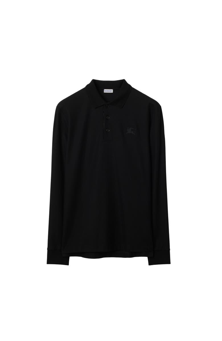Burberry Long-sleeve Cotton Polo Shirt, Alternate, color, Black