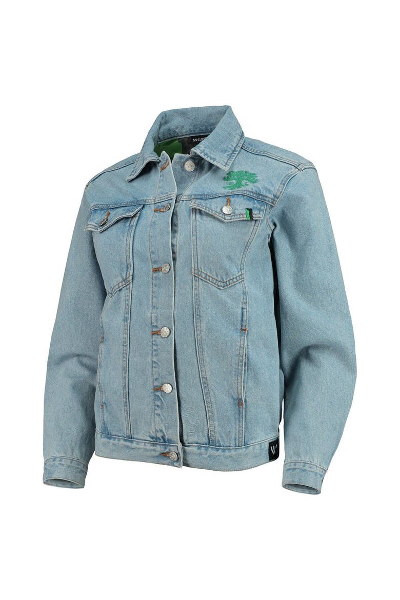 Women's The Wild Collective Blue Austin FC Print Denim Button-Up Jacket, Alternate, color, Blue