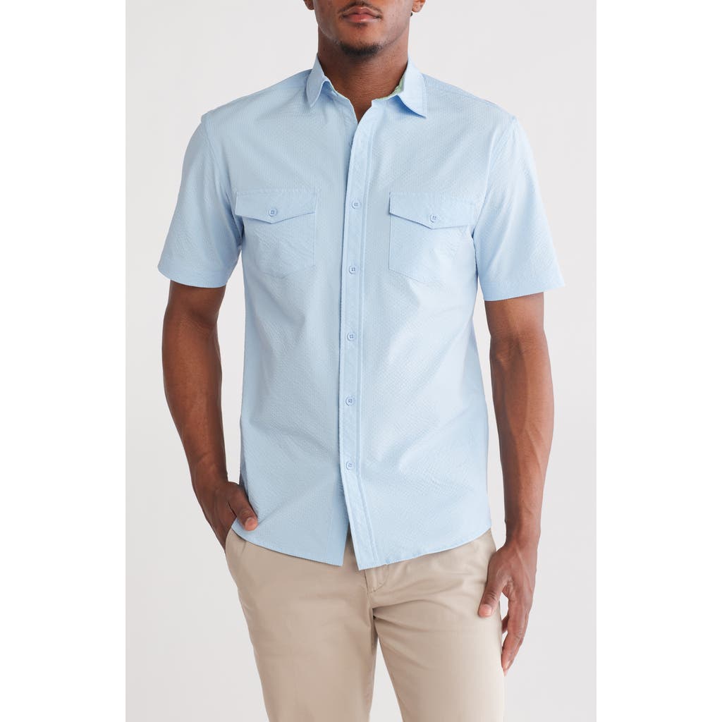 Vintage 1946 Hybrid Seersucker Short Sleeve Button-down Shirt In Iceberg