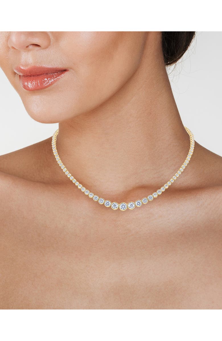 CZ by Kenneth Jay Lane Graduated Bezel Cubic Zirconia Tennis Necklace, Alternate, color, Gold Plated