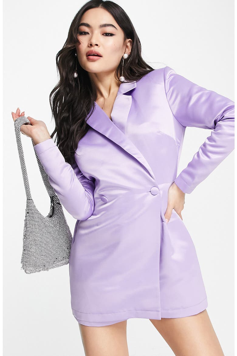 Long Sleeve Satin Blazer Romper, Alternate, color, LILAC
