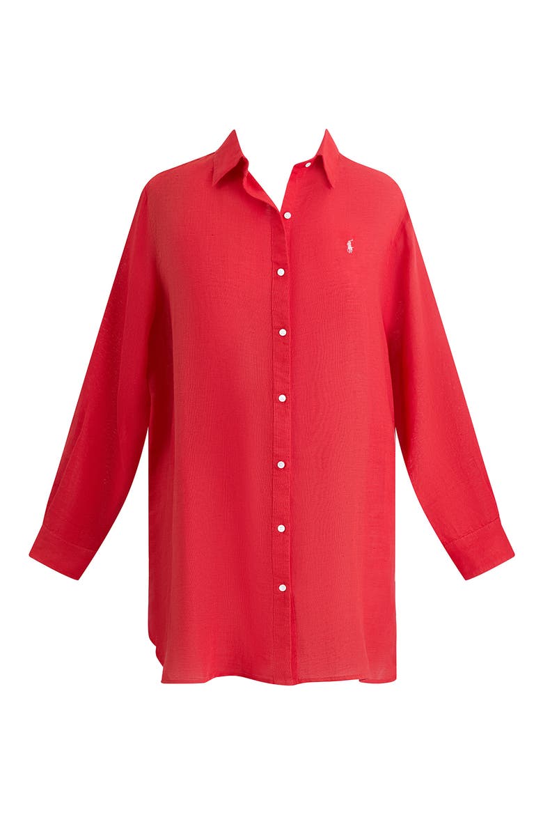 Boyfriend Long Sleeve Cover-Up Tunic, Alternate, color, CRUISE RED