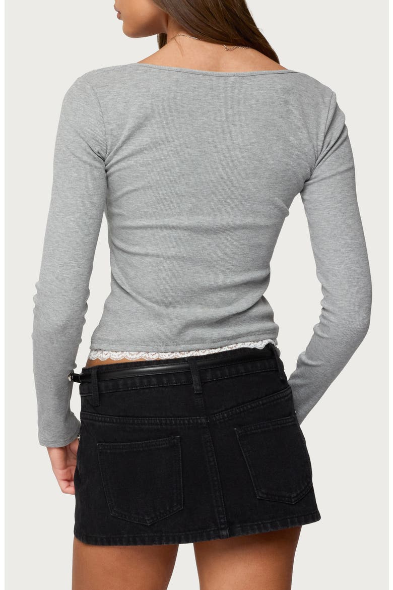 Joana Layered Lacy Henley Top, Alternate, color, GRAY-MELANGE