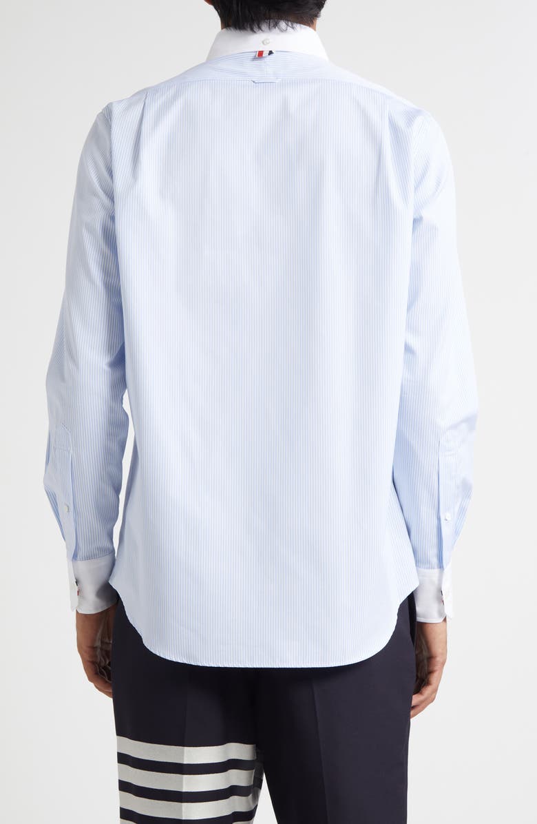 Thom Browne Micro University Stripe Straight Fit Cotton Poplin Button-Down Shirt, Alternate, color, Light Blue